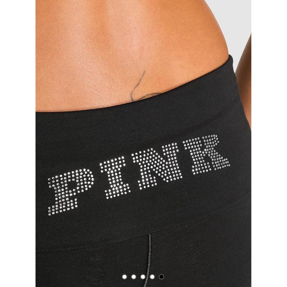 Victoria's Secret PINK Black Rhinestone Foldover Flare Yoga Pants Bootcut Size M - Picture 10 of 10
